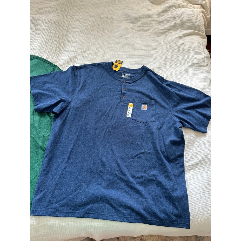 Lot of 2 NEW Carhartt Henley T-Shirt Green Blue Loose Fit Pocket Workwear 2XL - Picture 4 of 7